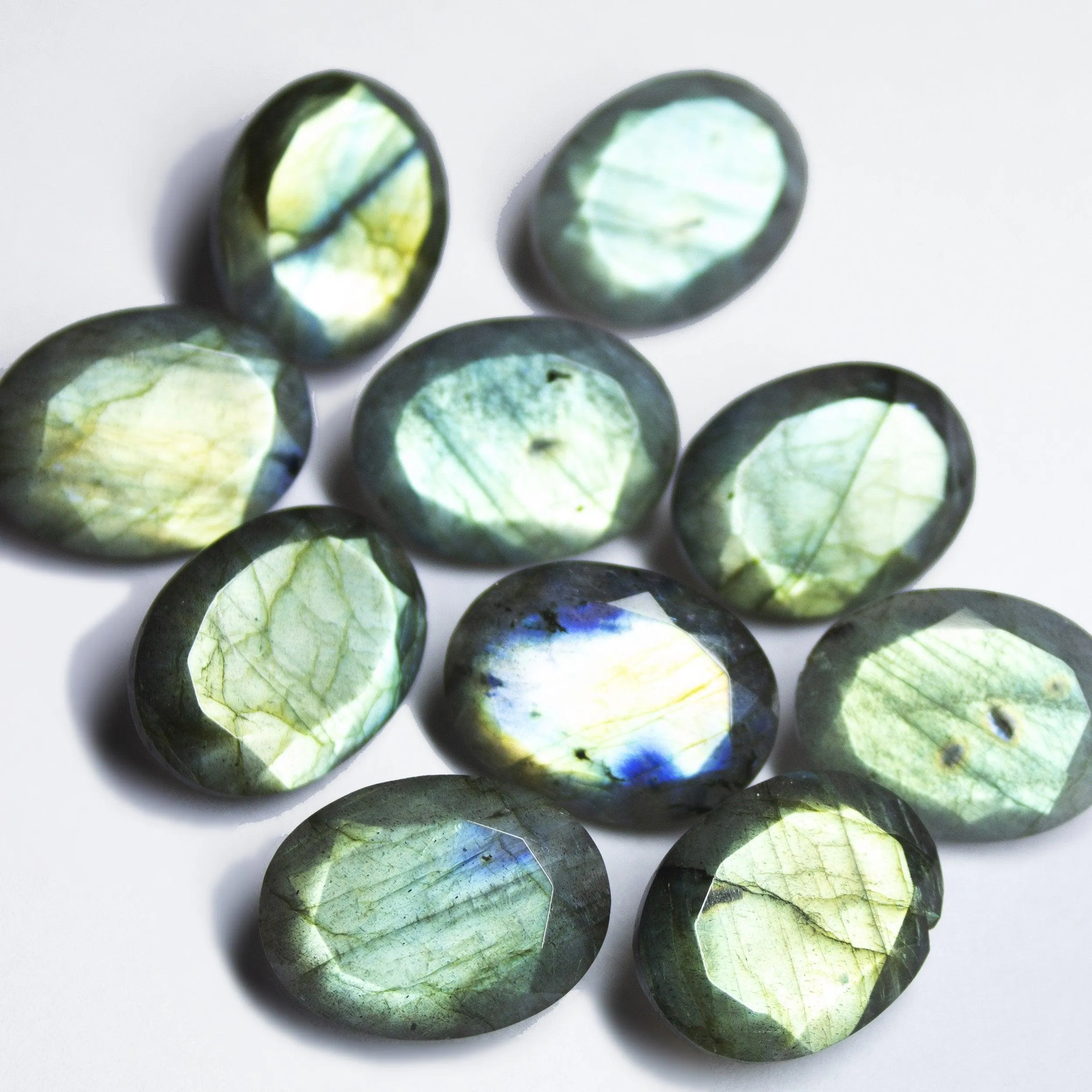1 matching pair, Natural Blue Labradorite Faceted Oval Beads 20x15mm