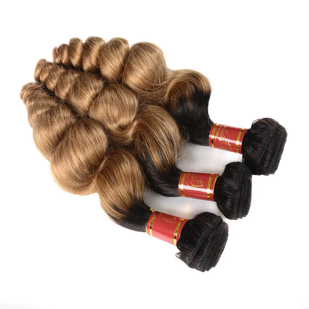 {12A 3Pcs} Virgin Ombre Brazilian T1b/27 Loose Wave 3 Bundles/pack Human Virgin Hair Extensions