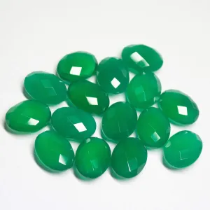 16x12mm Natural Green Onyx Checker Cut Oval Loose Gemstone