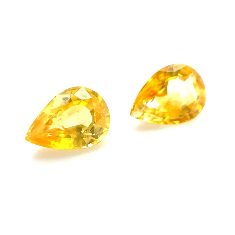 1.70 Carat Total Pair of Pear Shaped Yellow Sapphires for Earrings, Loose Gems