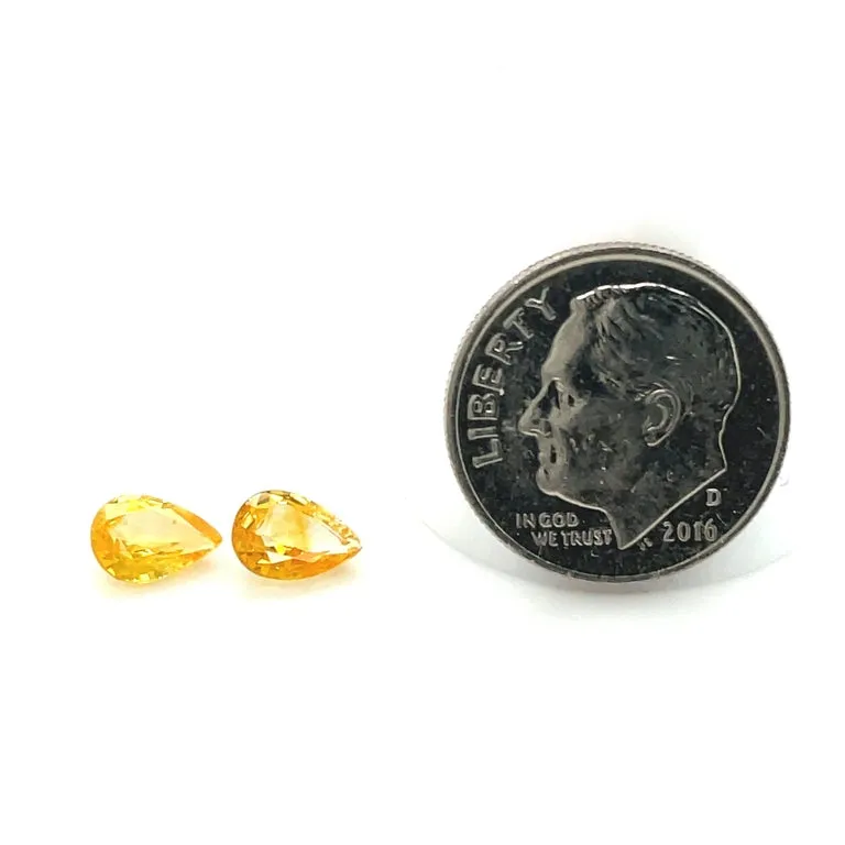 1.70 Carat Total Pair of Pear Shaped Yellow Sapphires for Earrings, Loose Gems