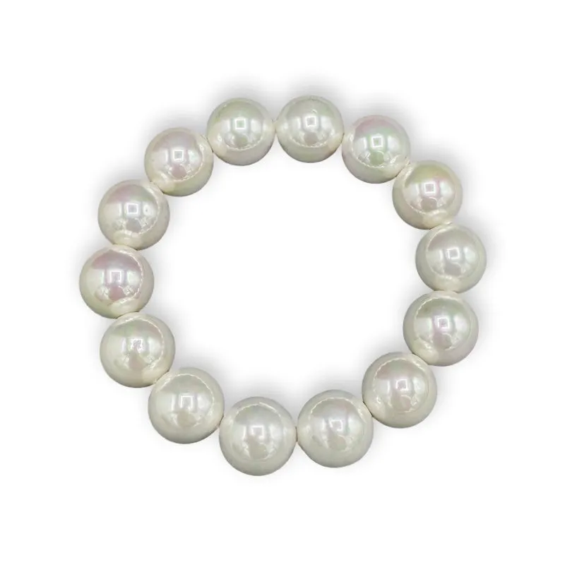 275-MOP-STR | 14MM MOTHER OF PEARL STRETCH BRACELET
