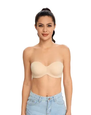 429 DotVol Women's Seamless Bandeau Unlined Underwire Minimizer Strapless Bra for Large Bust Beige