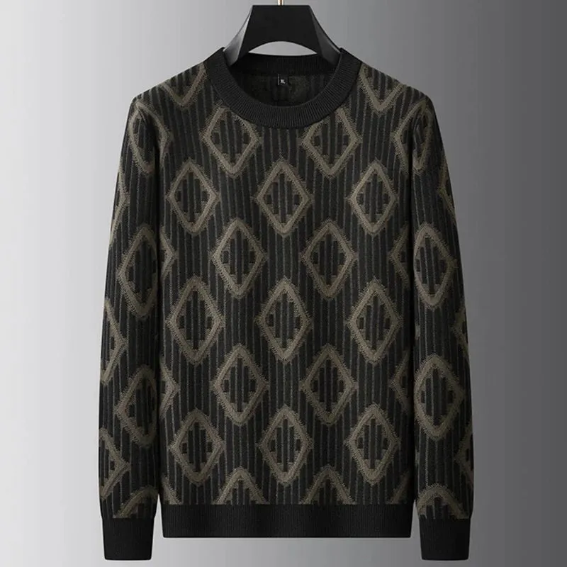 8XL 7XL 6XL 2024 New Fall Winter High Quality Fashion Argyle Plaid Sweater Men Thick Warm Mens Sweaters Casual Loose Pullovers