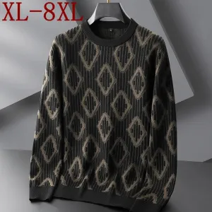 8XL 7XL 6XL 2024 New Fall Winter High Quality Fashion Argyle Plaid Sweater Men Thick Warm Mens Sweaters Casual Loose Pullovers