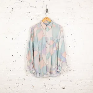 90s Pastel Pattern Long Sleeve Shirt - Pink - L
