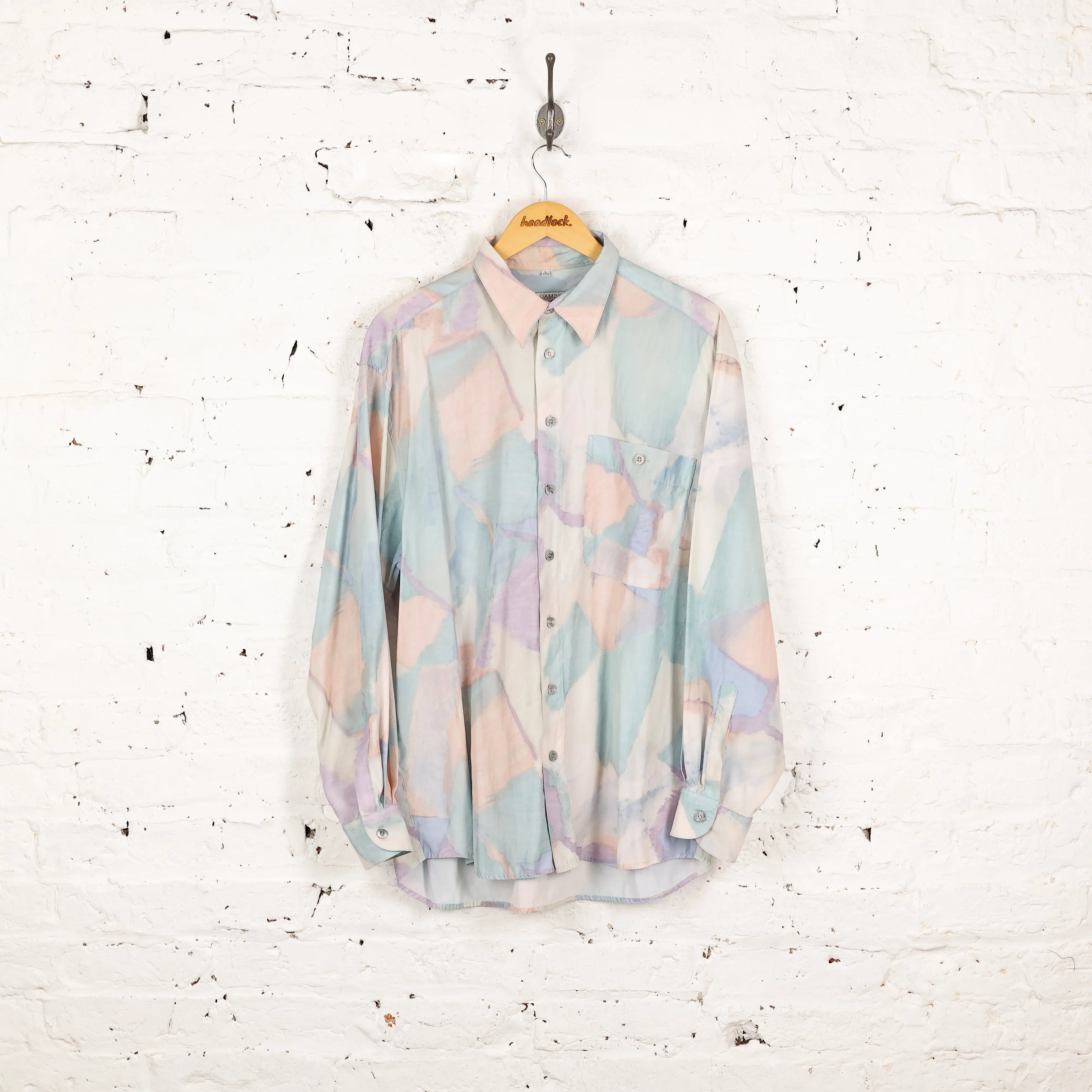 90s Pastel Pattern Long Sleeve Shirt - Pink - L