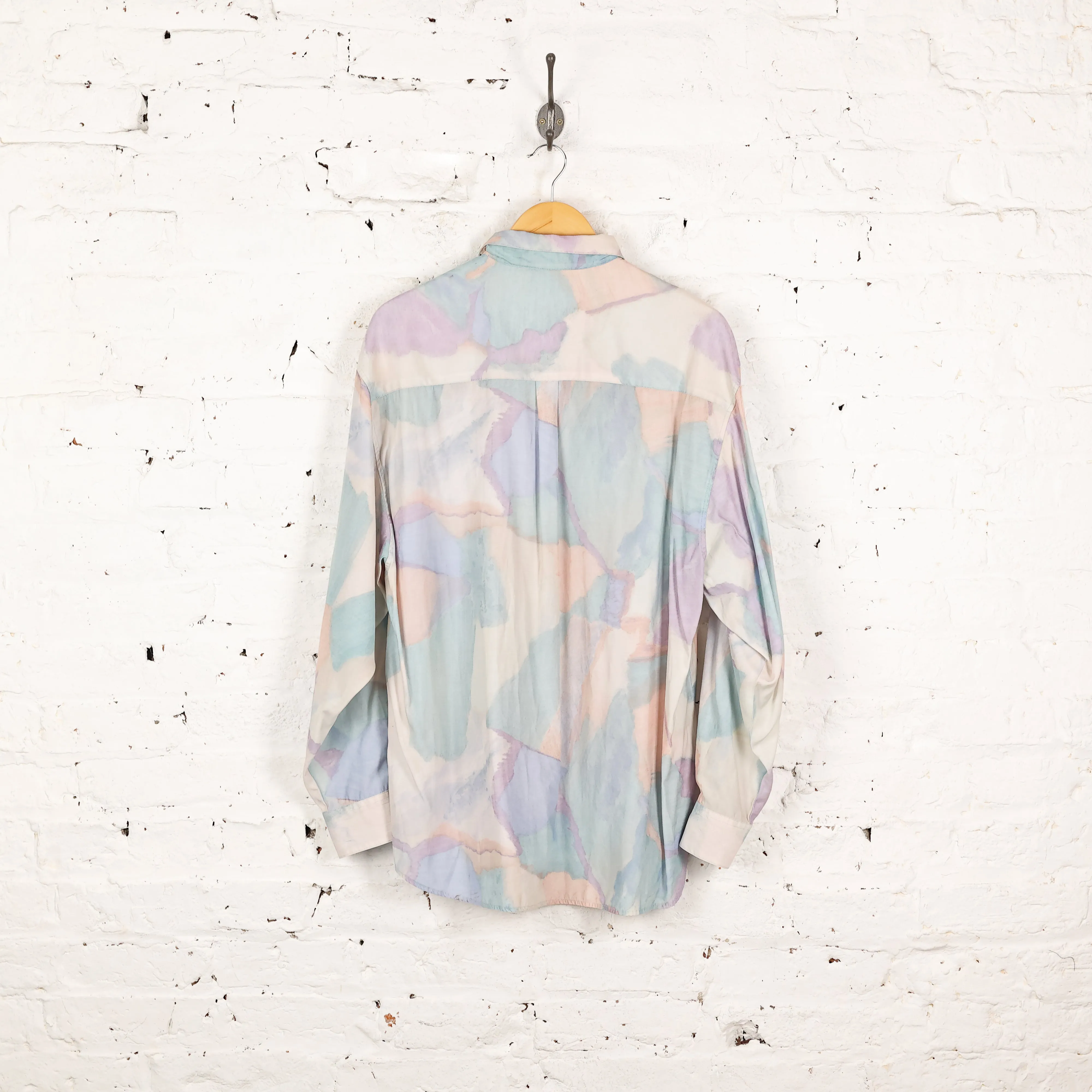90s Pastel Pattern Long Sleeve Shirt - Pink - L