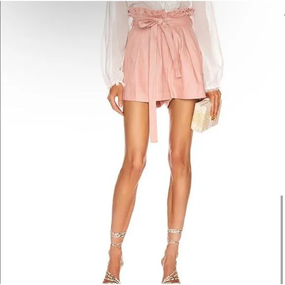 Alexis Shorts Jolan Pink Hi Waisted Paper Bag Linen Shorts S