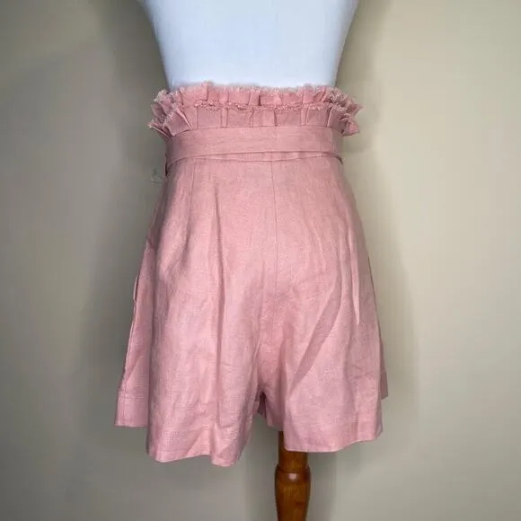 Alexis Shorts Jolan Pink Hi Waisted Paper Bag Linen Shorts S
