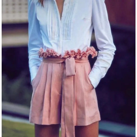 Alexis Shorts Jolan Pink Hi Waisted Paper Bag Linen Shorts S