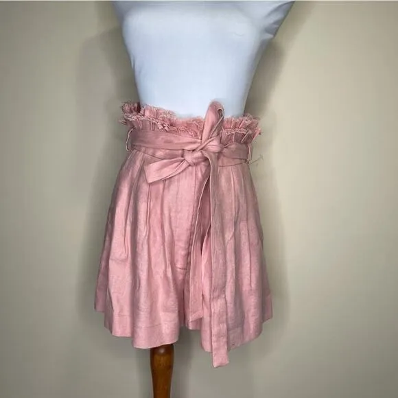 Alexis Shorts Jolan Pink Hi Waisted Paper Bag Linen Shorts S