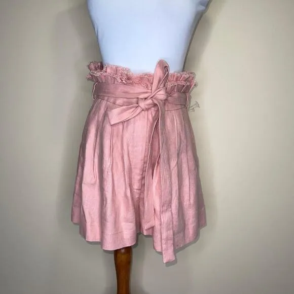 Alexis Shorts Jolan Pink Hi Waisted Paper Bag Linen Shorts S