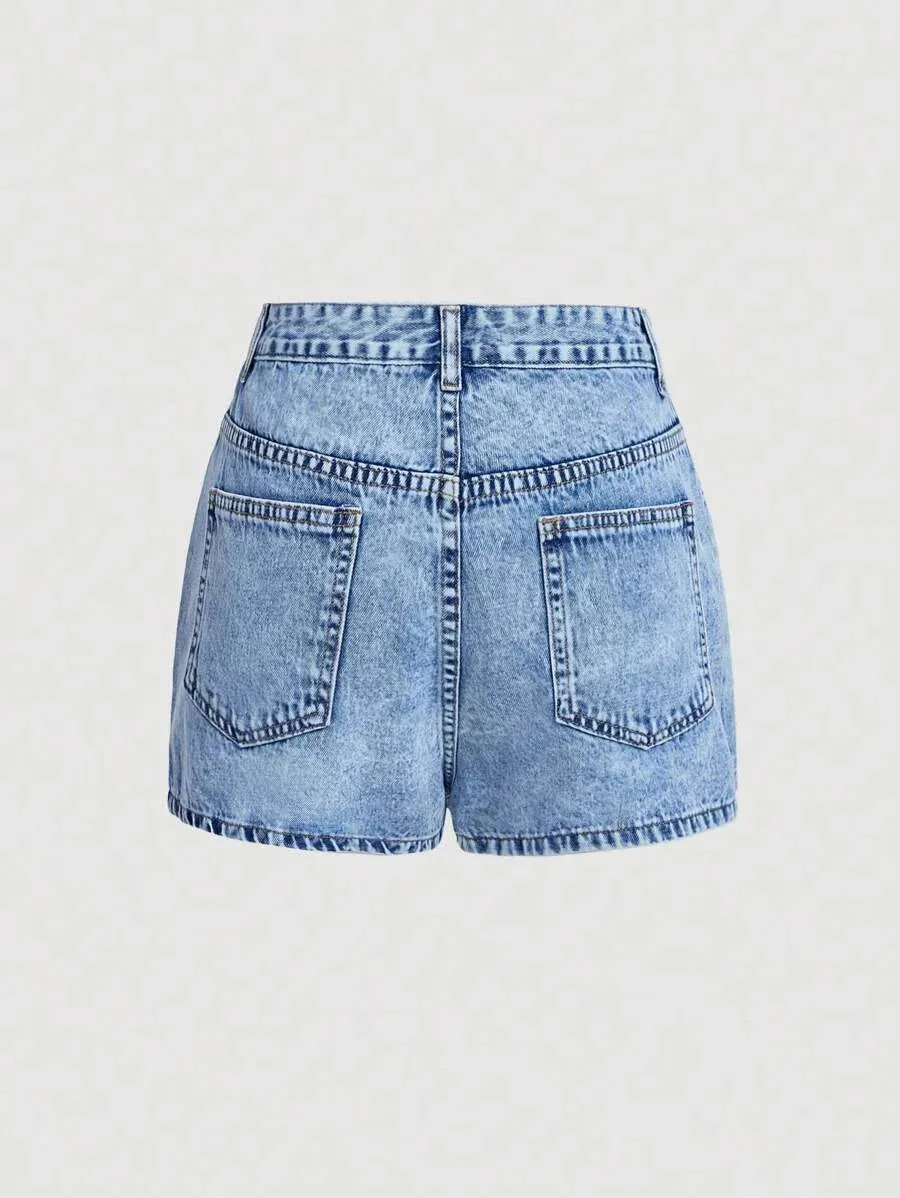 Alice Denim Shorts Women Asymmetrical Skirt in Blue