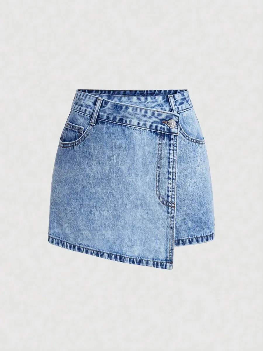 Alice Denim Shorts Women Asymmetrical Skirt in Blue