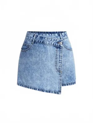 Alice Denim Shorts Women Asymmetrical Skirt in Blue