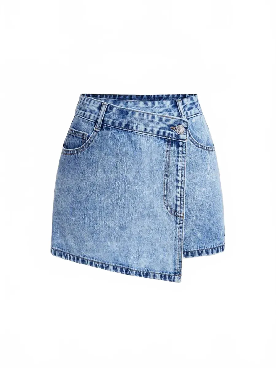 Alice Denim Shorts Women Asymmetrical Skirt in Blue