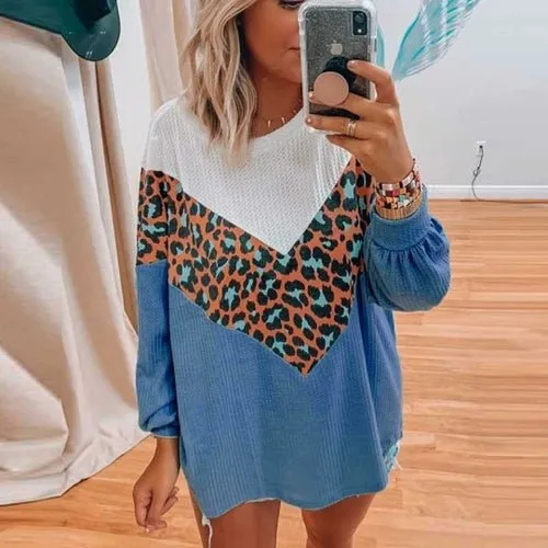 Autumn Leopard Print Patchwork Sweater