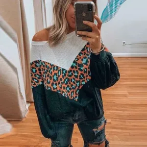Autumn Leopard Print Patchwork Sweater
