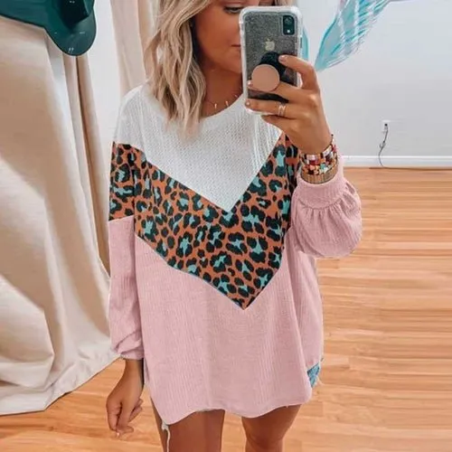 Autumn Leopard Print Patchwork Sweater