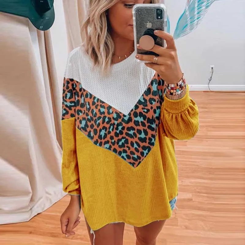 Autumn Leopard Print Patchwork Sweater