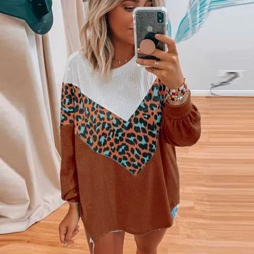 Autumn Leopard Print Patchwork Sweater