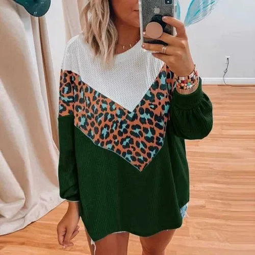 Autumn Leopard Print Patchwork Sweater