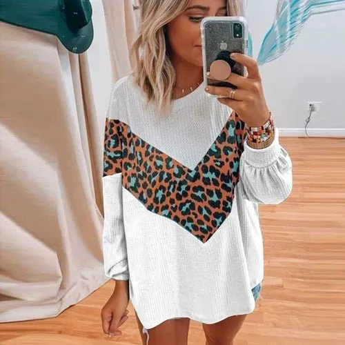 Autumn Leopard Print Patchwork Sweater