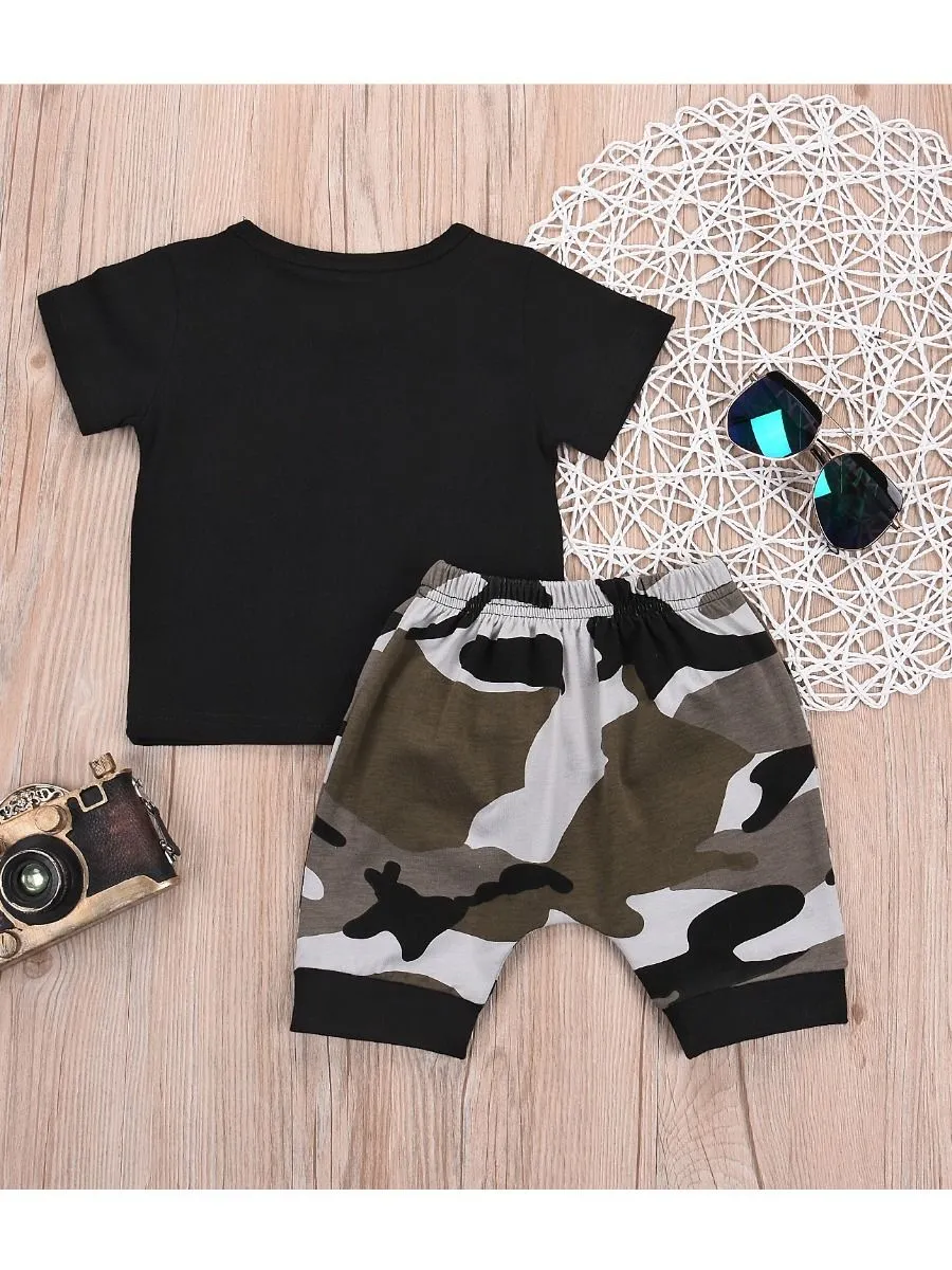Baby Little Boys Black T-shirt with Pants