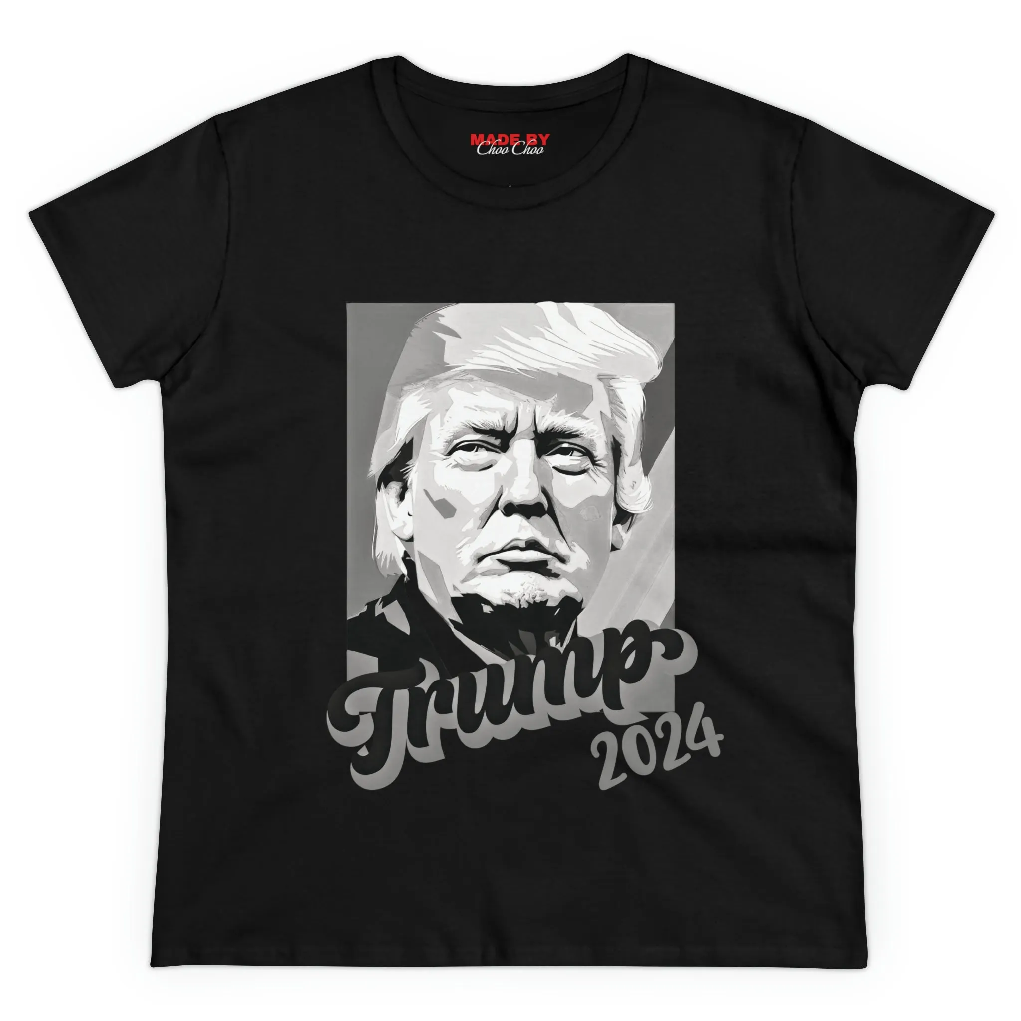 Black and White Trump Face 2024 on White/Black Women's Cotton T-Shirt