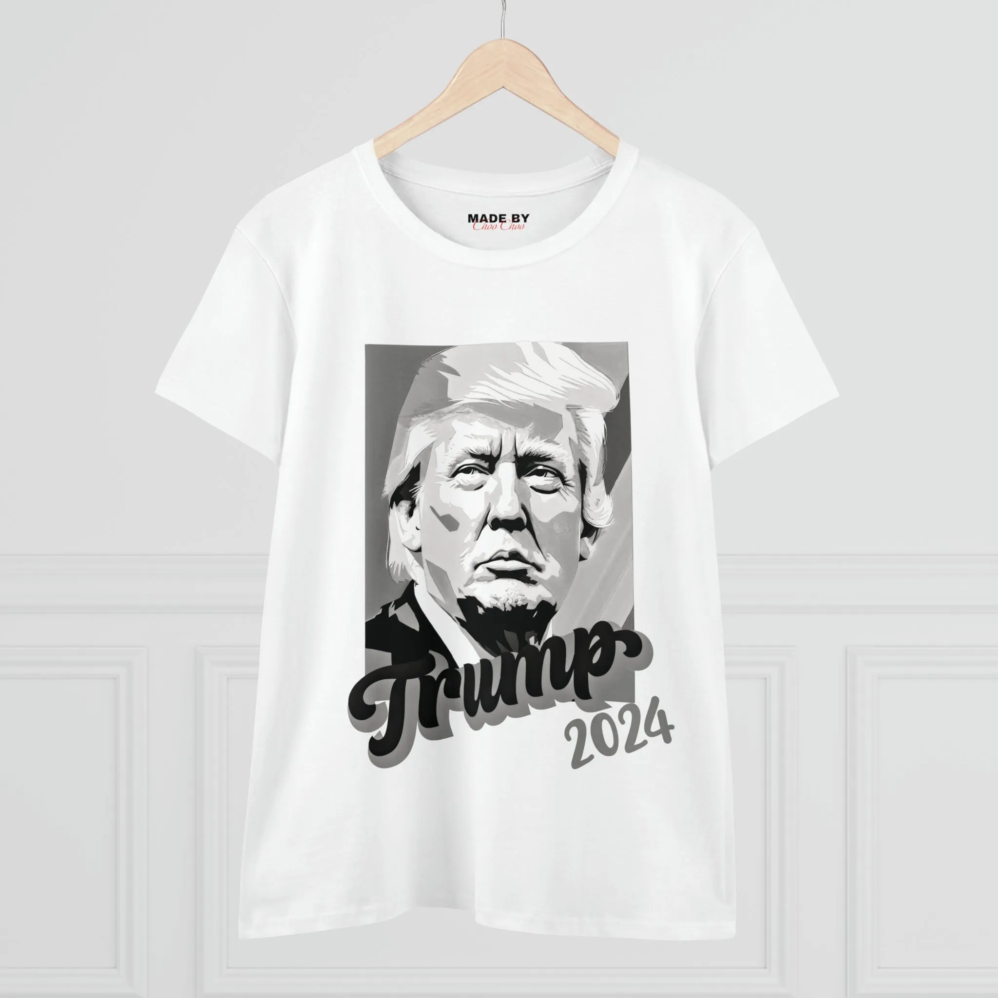 Black and White Trump Face 2024 on White/Black Women's Cotton T-Shirt