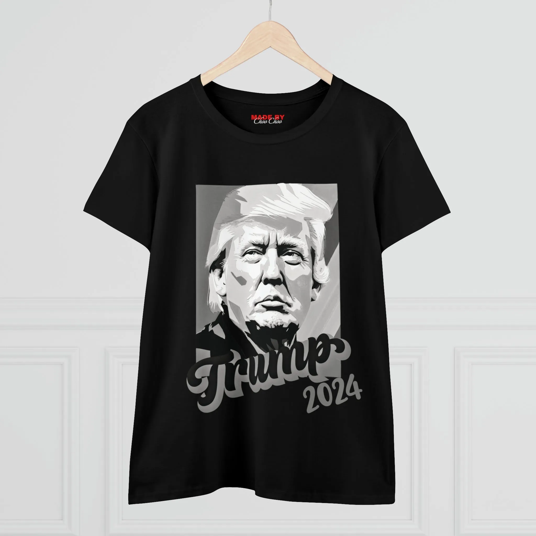 Black and White Trump Face 2024 on White/Black Women's Cotton T-Shirt