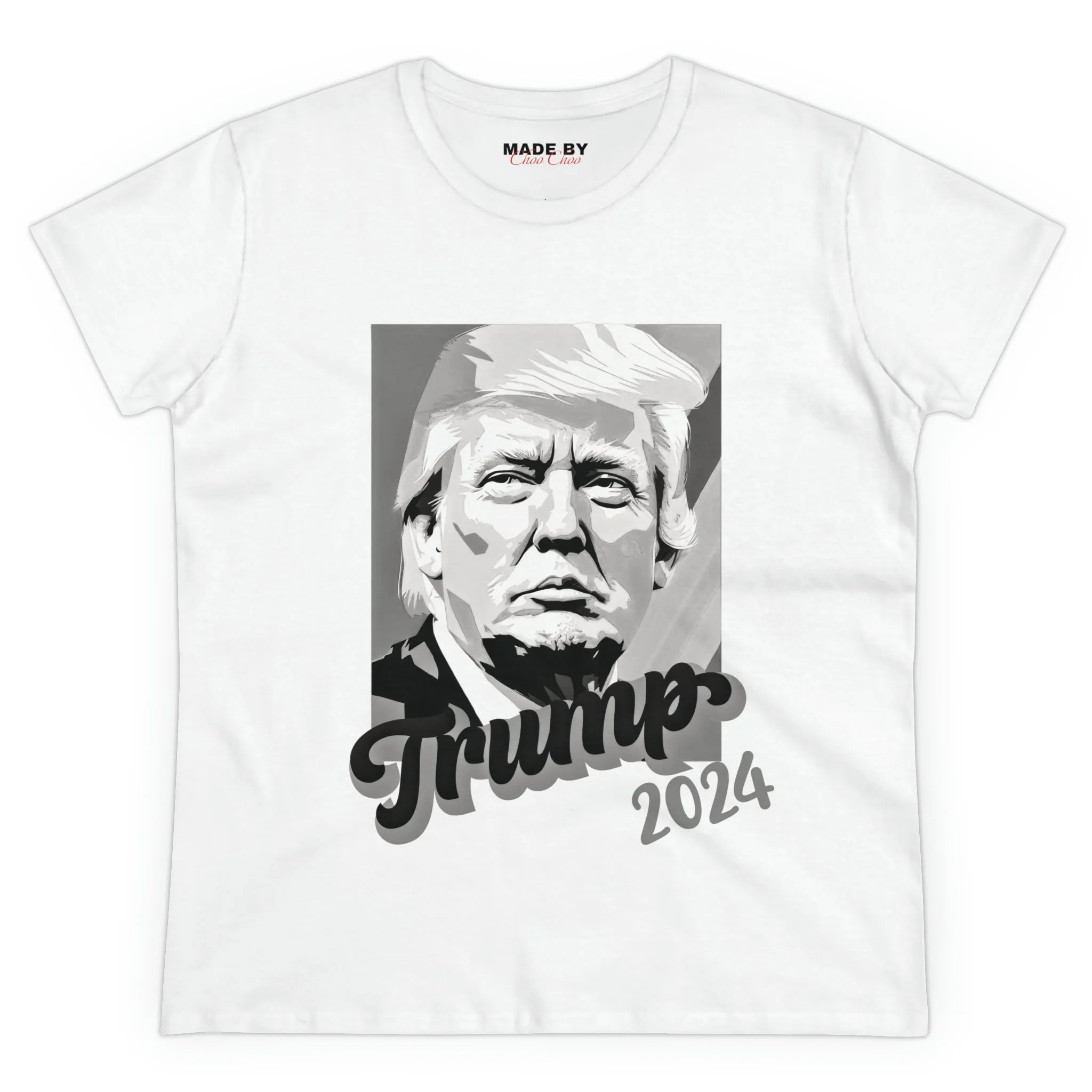Black and White Trump Face 2024 on White/Black Women's Cotton T-Shirt