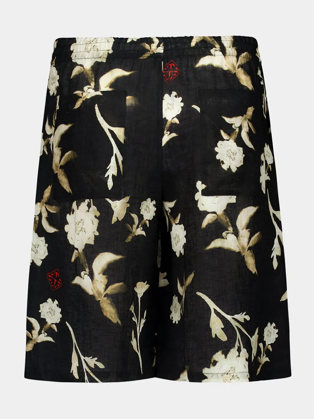 Black Linen Shorts with Floral Print