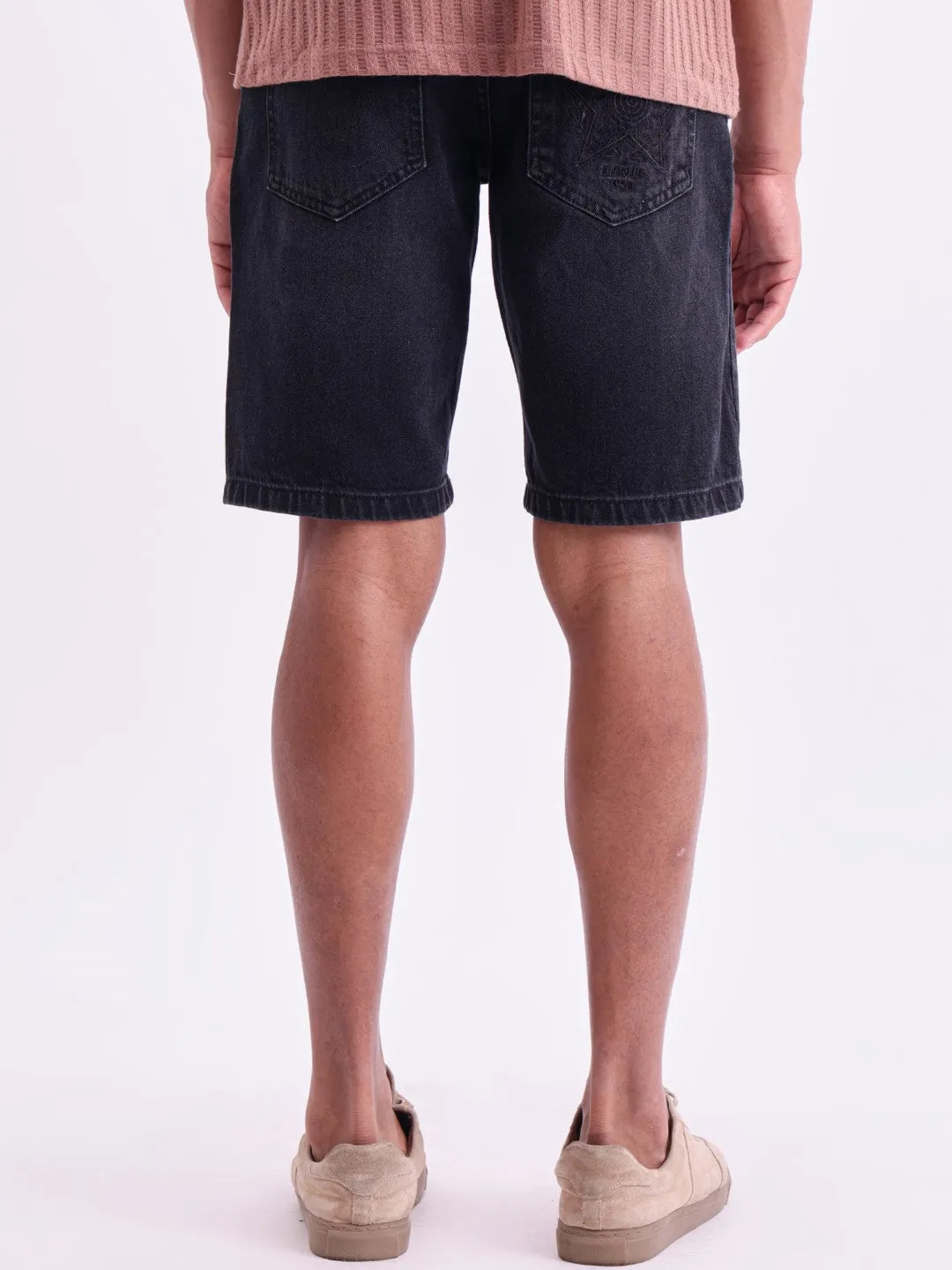Black Plain Denim Shorts