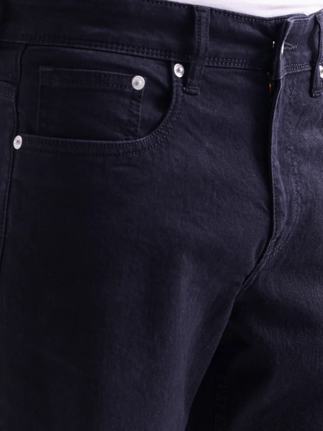 Black Plain Denim Shorts