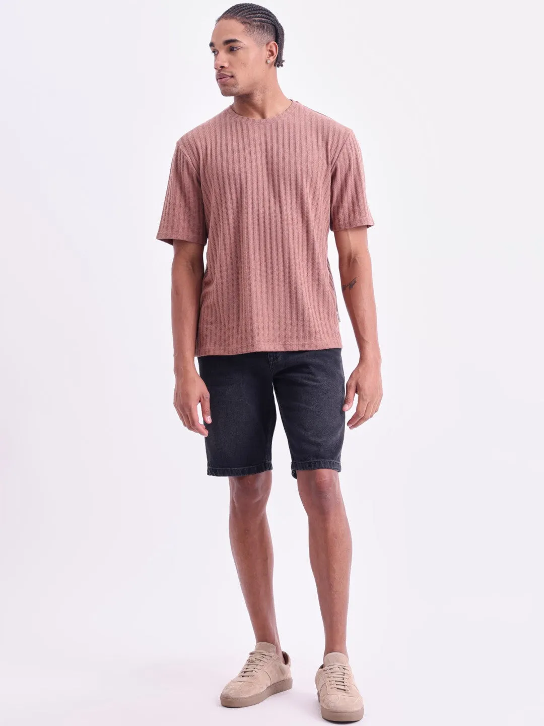 Black Plain Denim Shorts