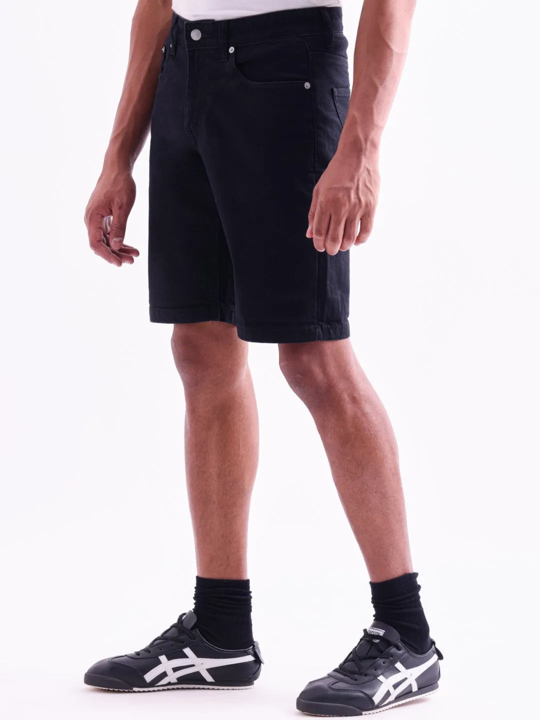 Black Plain Denim Shorts