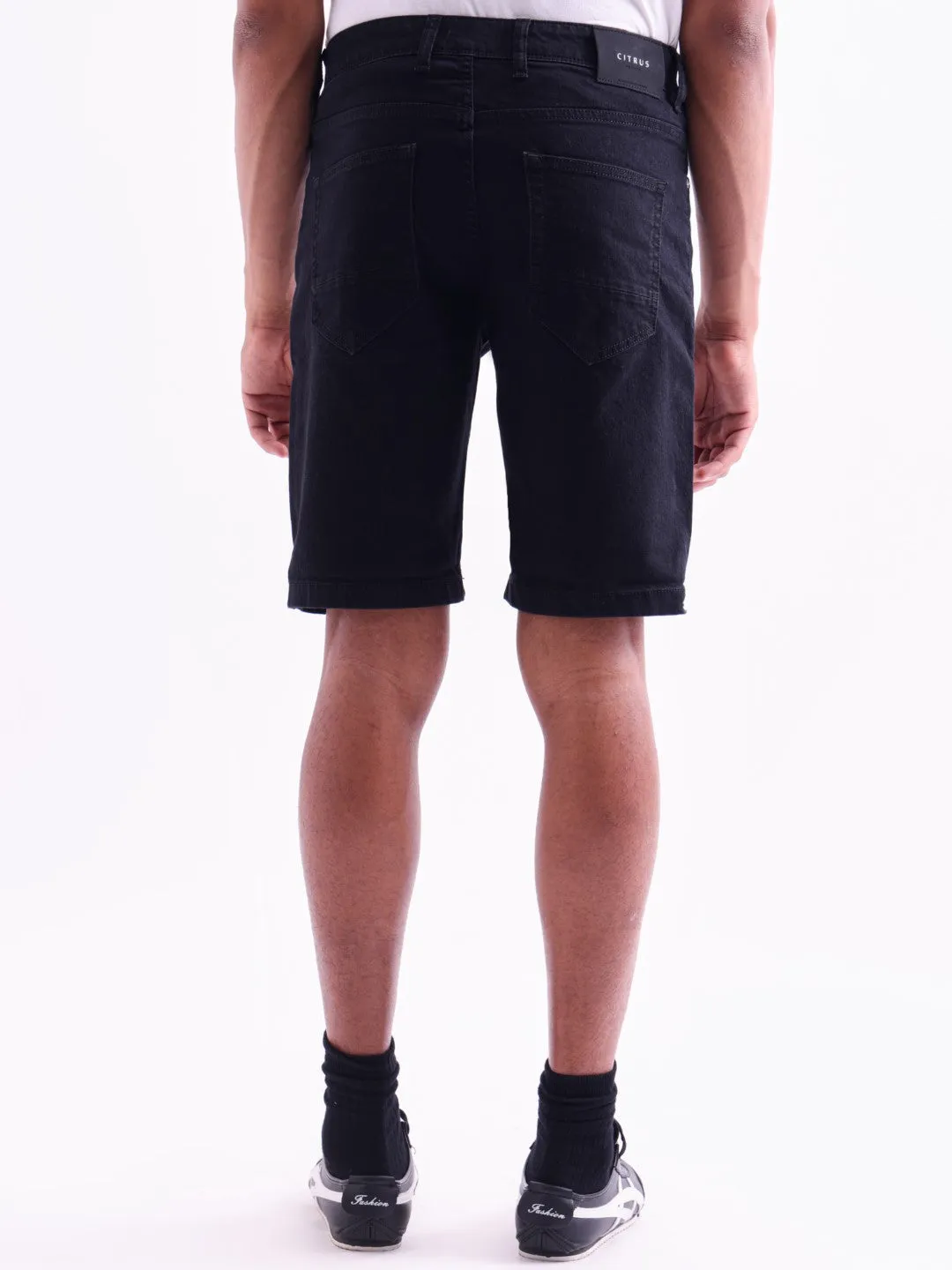 Black Plain Denim Shorts