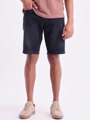 Black Plain Denim Shorts