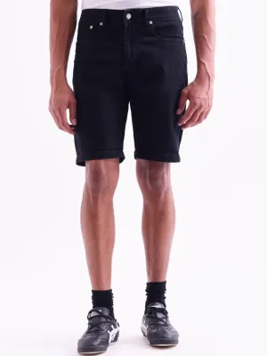 Black Plain Denim Shorts