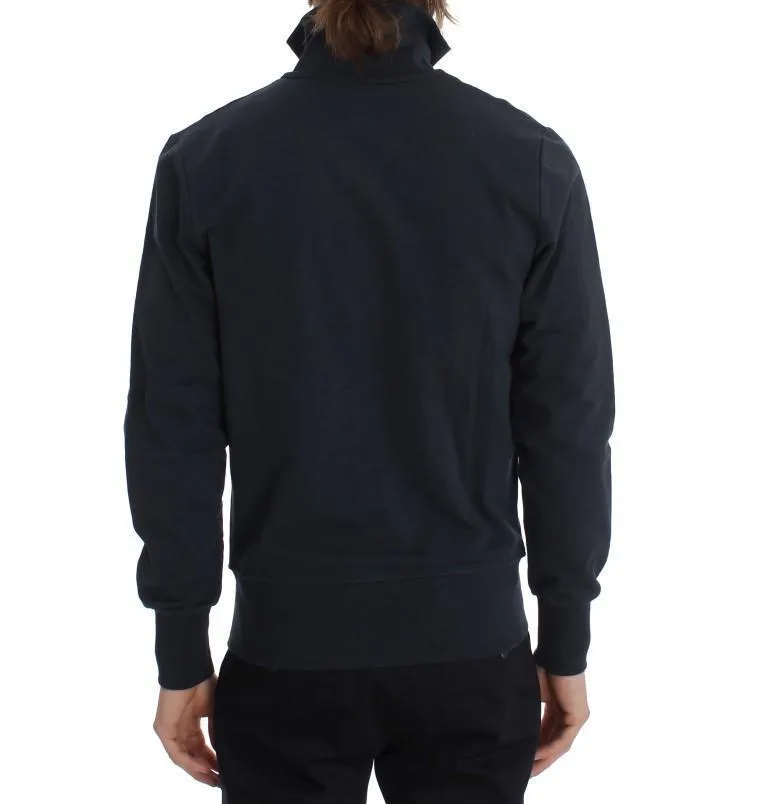 Blue Cotton Stretch Full Zipper Sweater