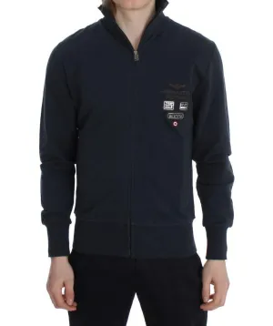 Blue Cotton Stretch Full Zipper Sweater