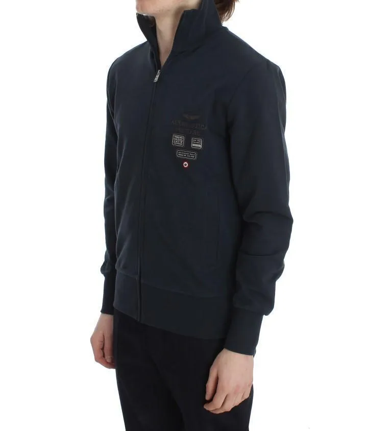 Blue Cotton Stretch Full Zipper Sweater