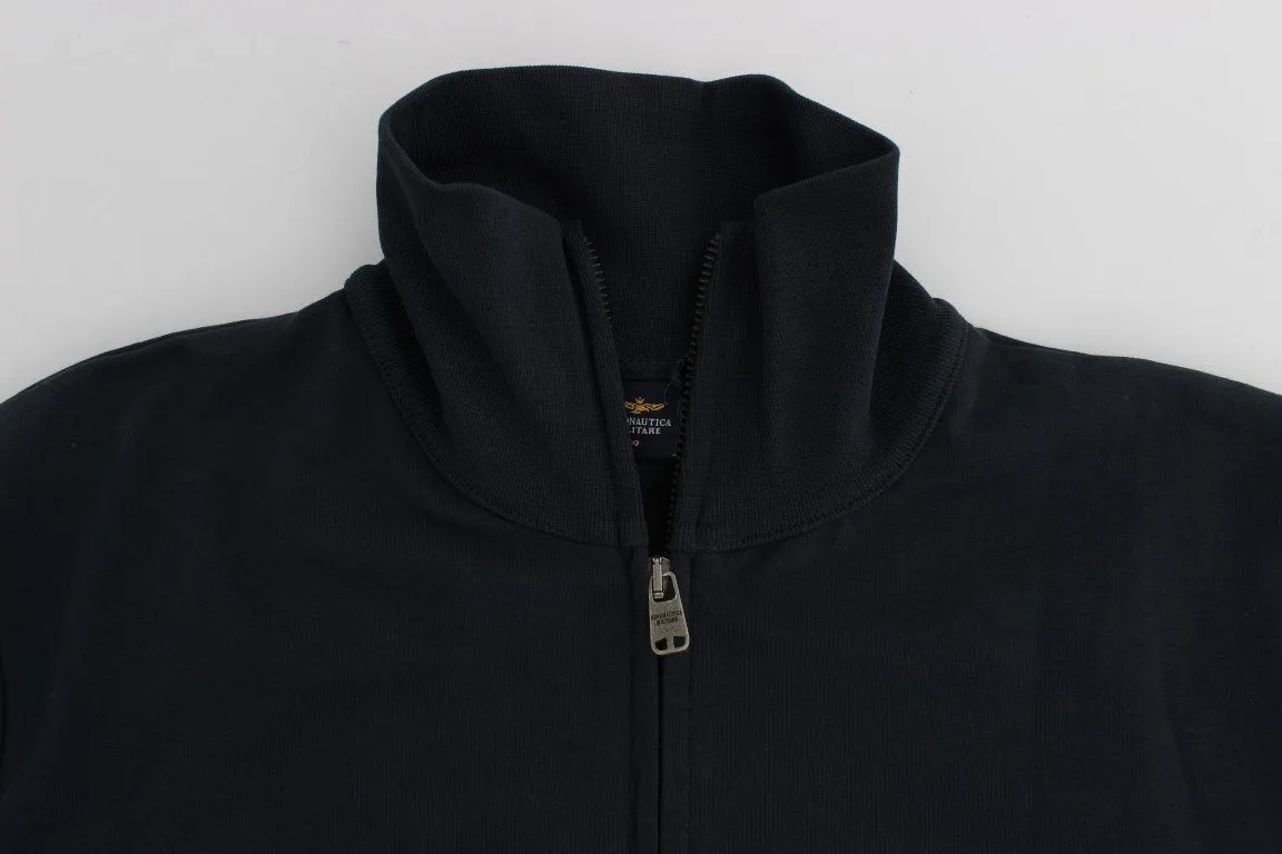 Blue Cotton Stretch Full Zipper Sweater
