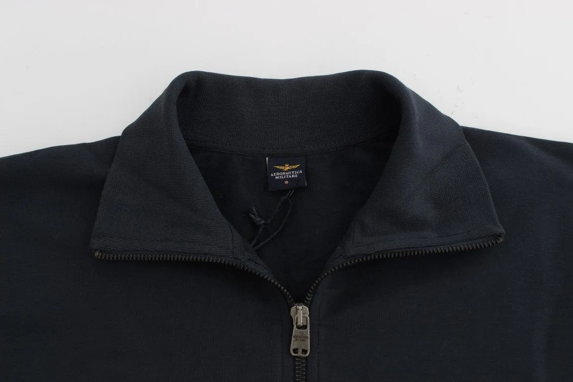 Blue Cotton Stretch Half Zipper Sweater