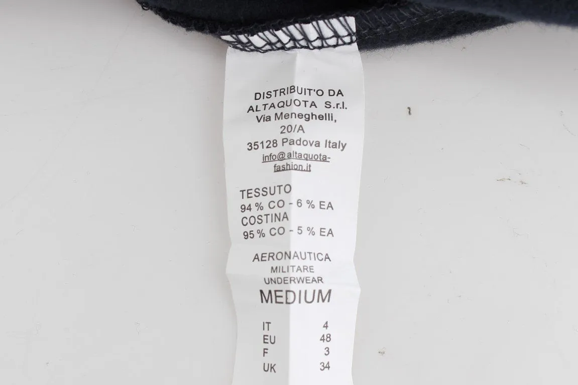 Blue Cotton Stretch Half Zipper Sweater