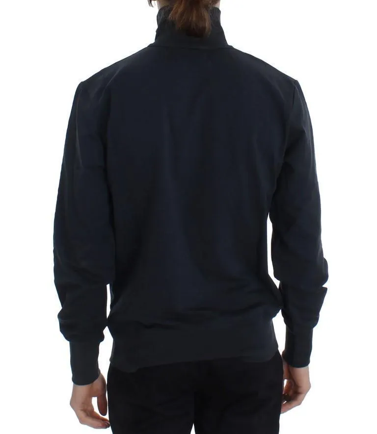 Blue Cotton Stretch Half Zipper Sweater