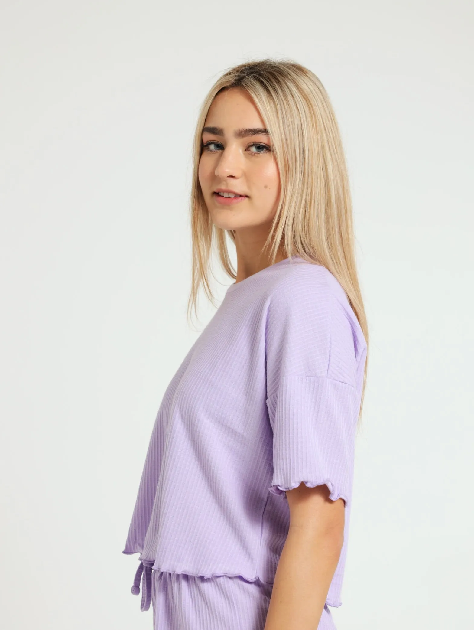 Boxy Waffle Pj Tee - Lilac