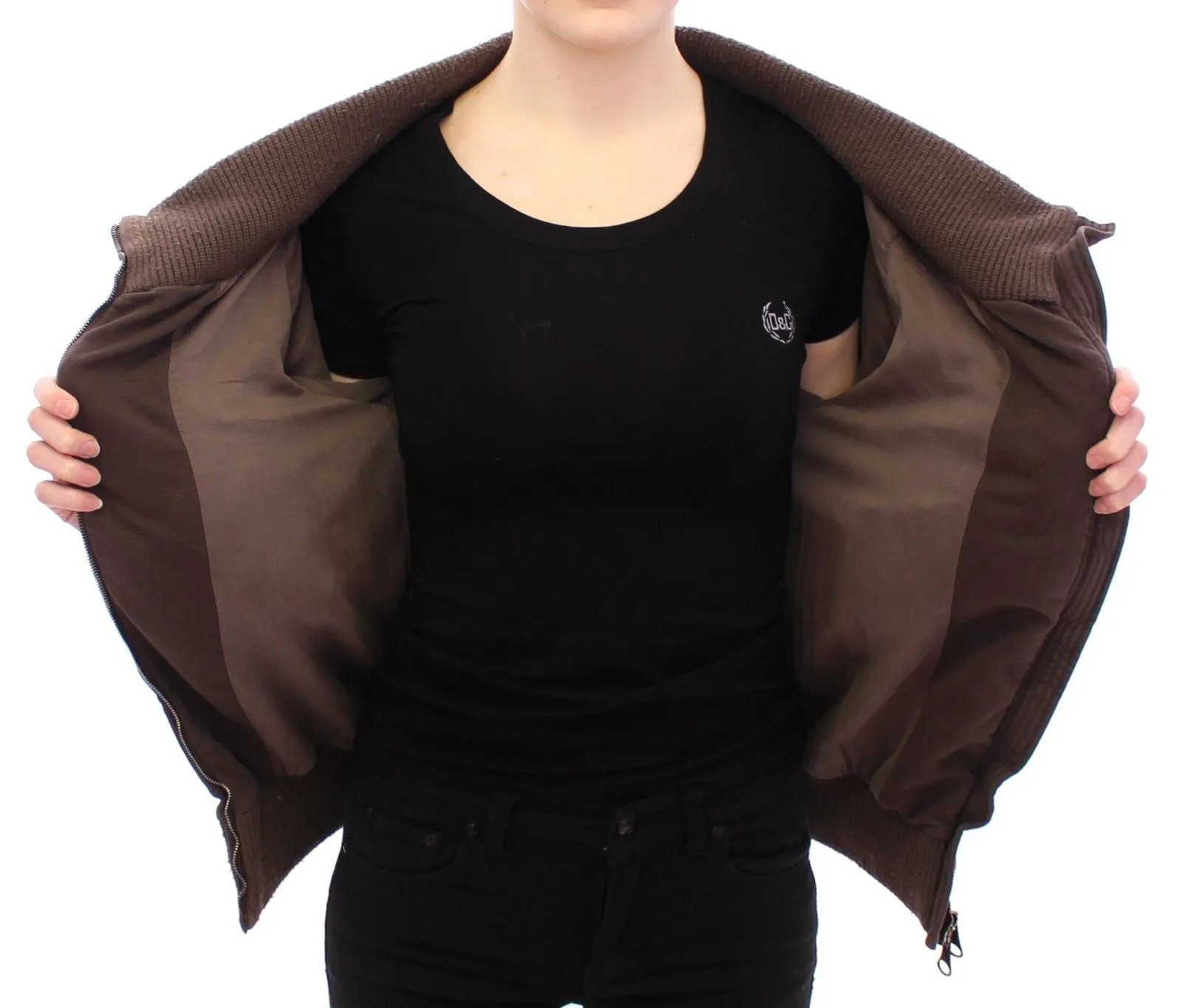 Brown Stretch Full Zip Sweater Jacket